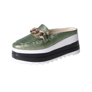 Chain Women's Wedges Half Shoes Slip On Casual 7cm Heels Platforms Heighten Show Slimming Walking Shoes Large Size 43