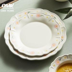 OMK French Hand-painted Flower Series Ceramic Tableware Set Dinner Plate  Oval Long Plate Salad Plate Bowl Deep Dish Binaural Salah Bowl