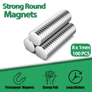 100 Piece 8x1mm Strong Round Magnets for Fridge DIY Building Scientific Craft Education