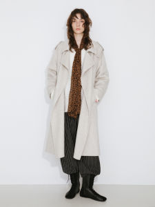CUBIC Spring Day Wool Blend Coat with Belt Waist Cinching Large Collar Design Long Sleeve Mid-Length Womens Woolen Coat