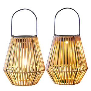 Solar Outdoor Lantern IP65 Waterproof Hanging and Standing Retro Rattan Bamboo Lamp for Garden Patio Yard