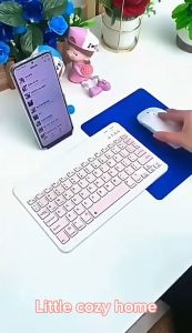 Bluetooth Keyboard and Dual Mode Mouse Set / Peralatan Kantor Sekolah / Wireless Lightweight Portable for Ipad Samsung Xiaomi iPhone Smartphone Warna Pastel Macaroon