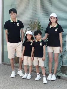 High-End Family Matching Summer Clothes Short Sleeve Polo Shirt Trendy T-Shirt for Mother Son Daughter Father Mom And Kids