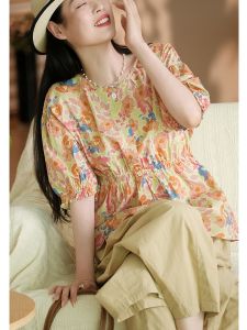 XIAOER | Áo Thun Hoa Mùa Hè 20% Lyocell