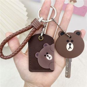 Decorative Rectangular NFC Bus Card Holder Bear Keychain Door Access Card Cover Cute 3D Bear Decoration Home Key Cover