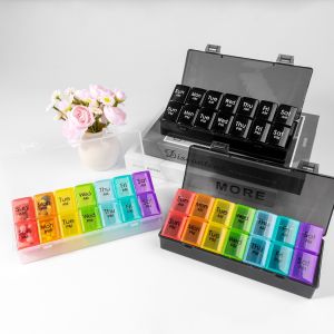 Portable 14 Grids Medicine Box Capsule Pill Organizer Morning And Evening Dose Splitter Home Use Transparent Storage Box