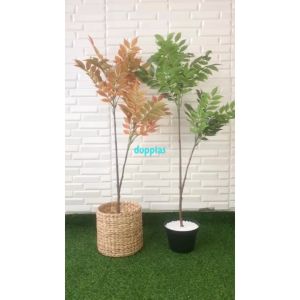 Dekorasi Studio Aesthetic: Pohon Artificial Daun Willow X2 Merah & Hijau Semilatex Cover Pot Eceng Gondok