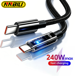 NNBILI 240W Nylon USB C PD Super Fast Charging Data Cable For iPhone 17 with LED Display USB C To Type C Quick Charge Data Cords