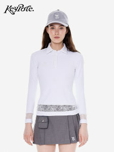 keypotegolf | Lace Splice Golf Elastic Women Polo Shirt Long Sleeve