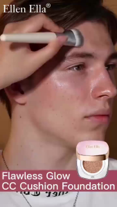 【100% Original】Ellen Ella Flawless Glowing CC Air Cushion Foundation Concealer Cream Dewy Finish