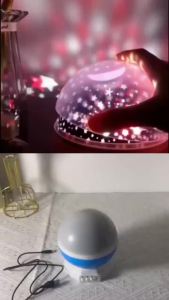 12 Color Modes 3D Rotating Star and Moon Projector Night Light | USB-Powered Polished Metal Finish Freestanding Design