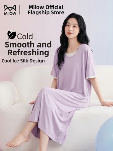MiiOW | Cool Lightweight Ice Silk Night Dress with Pads New Sweet Short Sleeves
