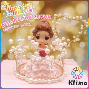 Klimo Pearl Crown Cake Topper Decor Birthday Fairy Stick Party Wedding Anniversary Crown Decoration