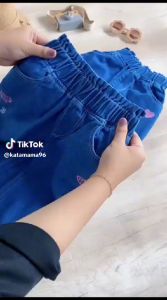 Celana kulot panjang rawis anak perempuan usia 3-12tahun motif bordir bahan denim lembut