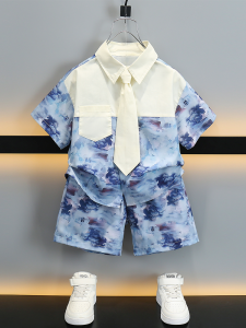 Childrens Clothing Boys Summer Suit 2024 New Arrival Childrens Thin Western Style Shirt Baby Handsome Fried Street Clothes Summer