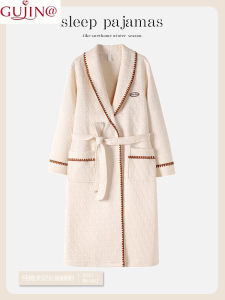 Pure Cotton Sleep Robe Air Cotton Layered Mid-Length Thickened Home Leisure Womens Bathrobe Autumn Winter Urban Beauty