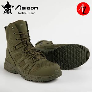 ASIAON 528 Highcut Leather Tactical Boots Combat Boots Training Shoes for Sports and Outdoor Activities Green Color
