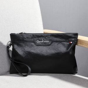 Casual Fashion Large Capacity Soft Cowhide Mens Handbag Leather Briefcase Envelope Shape Youth Leisure Style Handheld Bag