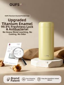 OUFS | Cốc giữ nhiệt mini 500ml titan inox bền bỉ nắp tráng men chống khuẩn 99.9% tiện lợi di chuyển phù hợp nam nữ