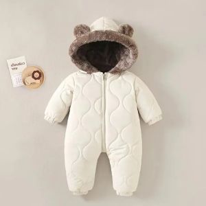 ชุดเด็กอ่อน 0-3 ปี สำหรับฤดูใบไม้ร่วงและฤดูหนาว ผ้าฟลีซอุ่น ผ้าฝ้าย เสื้อผ้าเด็กแรกเกิด ชุดคลุมมีฮู้ดสีพื้นสำหรับเด็กทารก