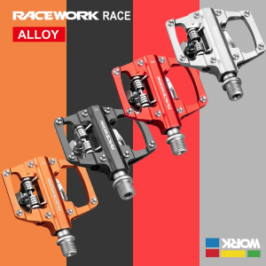 RACEWORK MTB Clipless Pedals Self-locking CNC Aluminum Alloy DU Bearing Double Flat Platform Mountain Bike Bicycle Pedal For SPD