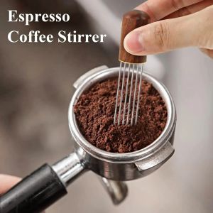 Coffee Powder Distributor Needle - Stainless Steel Powder Dispenser - Coffee Whisk & Clump Breaker - Solid Wood with Storage Pow