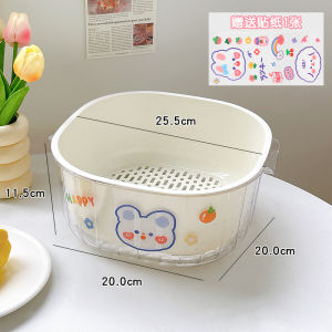 Double Layer Kitchen Fruit Basket Drain Basket Vegetable Washing Basin Living Room Decorative Plastic Fruit Tray Simple Style