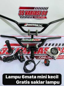 Paketan stang trail monster plat hitam+adaftor stang+gas spontan daytona 3tombol+Lampu sorot LED=✓GRATIS SAKLAR LAMPU