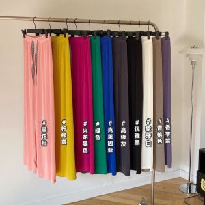 Summer Ice Silk Straight Leg Casual Pants Womens High Waist Wide Leg Drawstring Waistband Casual Trousers Hong Kong Style