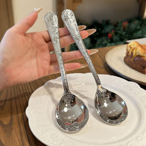 Elegant European Classical Pattern 18/10 Stainless Steel round Head Spoon Rice Spoon Soup Spoon Main Course Dining Utensils