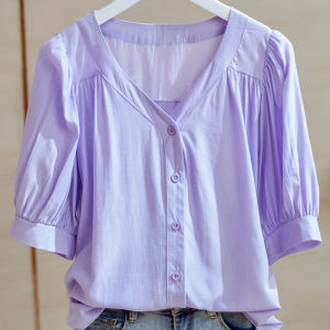 Yao Kexin Womens Short Sleeve V-Neck Shirt Easiest for Matching Straight Tube Design Loose Fit Summer Casual Wear