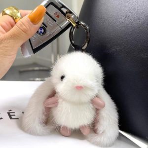 Plush Big-Eared Rabbit Keychain Carries Bag Charm Cute Little Rabbit Backpack Doll Fur-Like Satin Moon Rabbit Toy