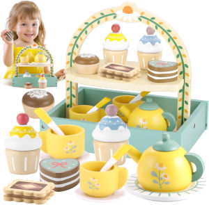 Afternoon Tea Set Pretend Wooden Kitchen Play Toys Cake Ice Cream Breakfast Role Play Game Learning Educational Toys For Kids