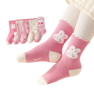 Little Girls Socks Autumn Winter Cotton Socks Baby 1-12T Childrens Calf Socks Girl Cartoon Rabbit Pattern 5 Pairs Socks