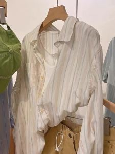 CHOEFULYN | Vertical Stripe Long Sleeve Sun Protection Blouse Outerwear Lightweight Loose Shirt