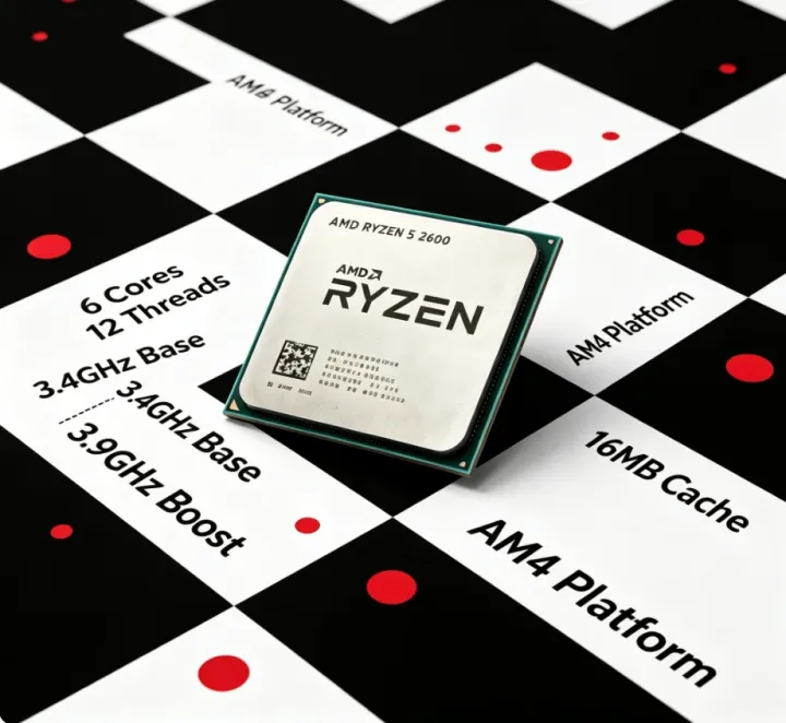 AMD | AMD Ryzen 5 2600 R5 2600 Desktop Processor 6 Core 12 Thread 3.4GHz 16MB L3 Cache 65W TDP Socket AM4 CPU Support DDR4