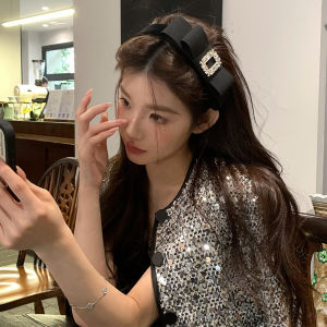 Black Double Layer Butterfly Knot Square Zircon Hairband Womens Fashion Diamond Headband Elegantly Designed Hair Accessory