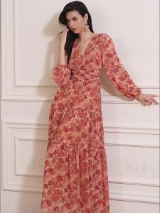 French Romantic Floral Waist-cinching Elegant Dress