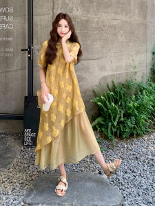 YINLUOYA | New Chinese Style Embroidered Long Skirt Summer 2025 Womens Fashion Unique Beautiful Patchwork Mesh Dress Commute Korean Version