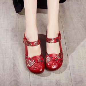 Giày da thật đế mềm chống trượt của mẹ đế mềm Gót bệt Giày nữ trung niên và cao tuổi