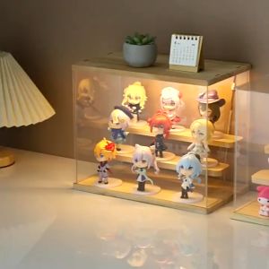 Transparent Acrylic Ladder Display Box Solid Wood Dustproof Storage Box For Blind Box Toys Car Models Storage Display 盲盒收纳 盲盒展示架