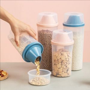YESPERY 1500ml Large Plastic Food Storage Jars With Measuring Cup Moisture-proof Food Container Kitchen Sealed Boxes Home Organizer