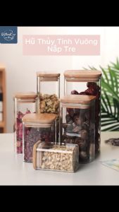 Hũ Lọ Thủy Tinh Vuông Nắp Tre Đựng Thực Phẩm - Sang Trọng - Nhiều Size - Giá Tốt