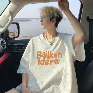 เสื้อยืดแขนสั้นชาย ลายตัวอักษร ทรงหลวม ทรงอวสาน ลำลอง สไตล์อเมริกัน ฤดูร้อน ผ้าฝ้ายผสมโพลีเอสเตอร์ ระบายอากาศได้ดี