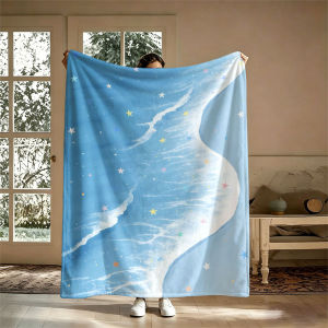Starry Ocean Shore Flannel Blanket Perfect for Sofa Office Bed Travel Sleep Read Relax Camping Four Season Use