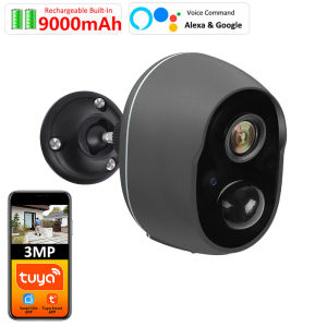 9000mAh Tuya Smart Life APP Battery Powered IP65 Outdoor WIFI 3MP Surveillance Siren CCTV PIR Motion Detect Camera Alexa Google