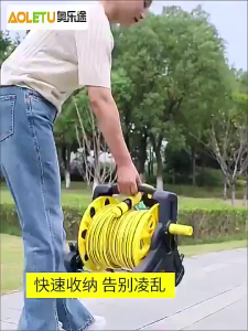 Garden Hose with High Pressure Water Gun: Garden Hose Reel Cart Set & Floor Mounted Hose Reel