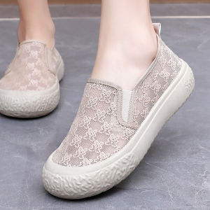 Womens Summer New Fisherman Shoes Slip-On Breathable Canvas Shoes Hollow out Mesh Upper Casual Comfortable Flat Bottom Sneakers