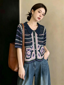 AIYITI | Vintage Ethnic Style Short Sleeve Knitwear Large Size Plus Size