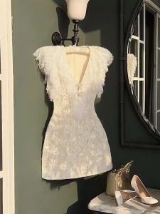 Elegant French Style Deep V-Neck Bow Sequin Bodycon Dress
